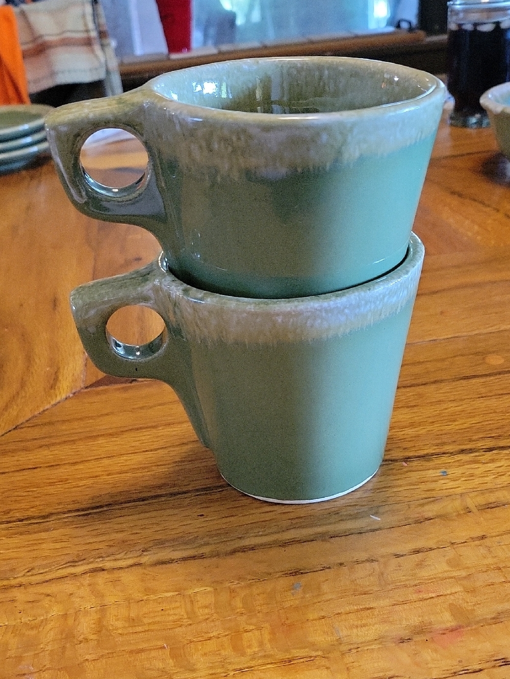 Green Ceramic Stackable Coffee Mugs - Brand UnspecifiedSet Of 2 Vintage HULL Pot